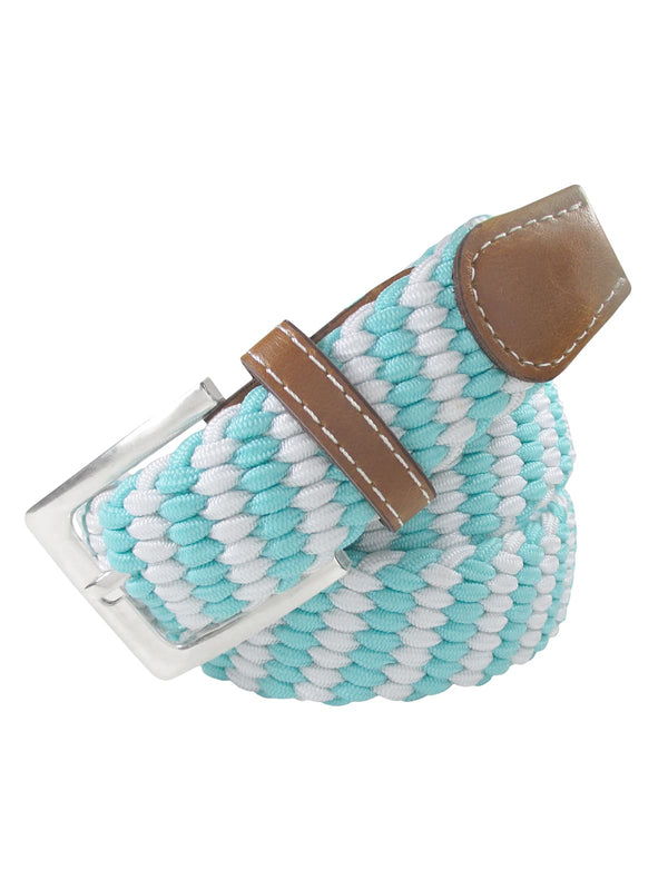 cinturon trenzado elastico aguamarina y blanco