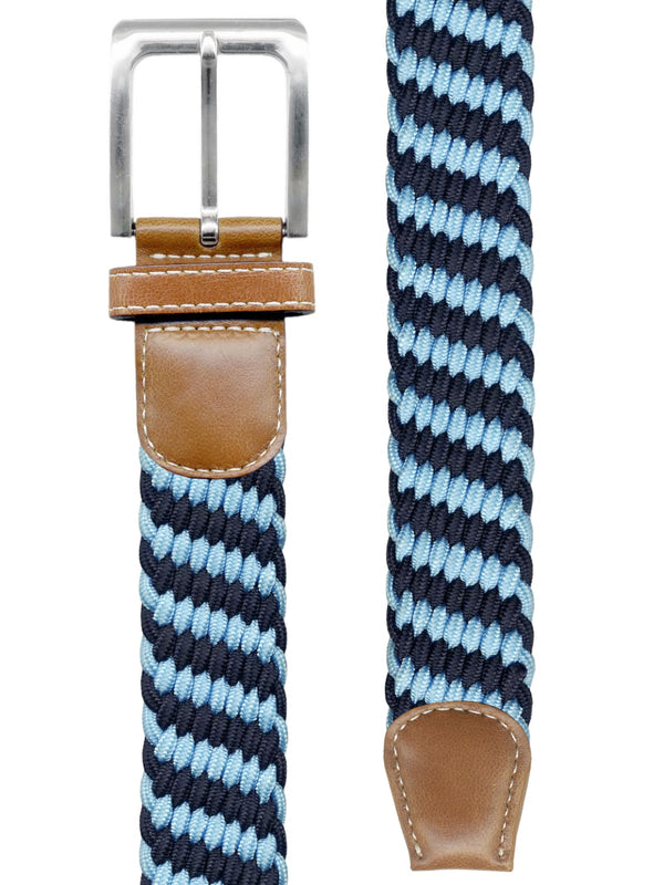 cinturon trenzado elastico azul celeste y marino