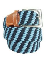 cinturon trenzado elastico azul celeste y marino