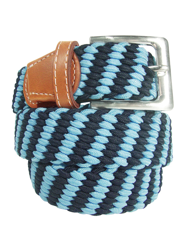 cinturon trenzado elastico azul celeste y marino