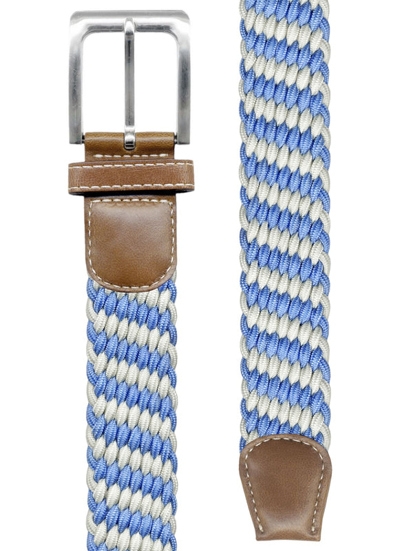 cinturon trenzado elastico azul celeste y blanco