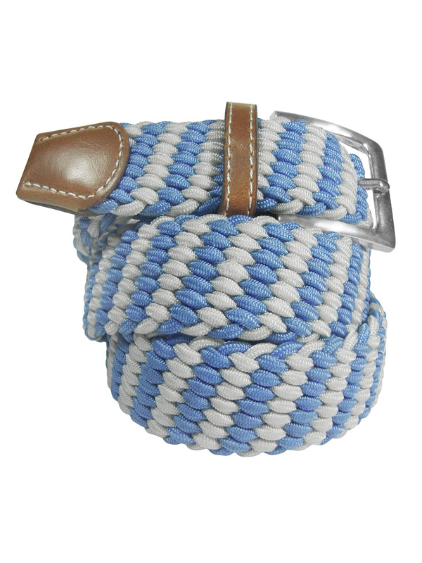 cinturon trenzado elastico azul celeste y blanco