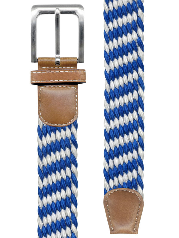 cinturon trenzado elastico azul royal y blanco