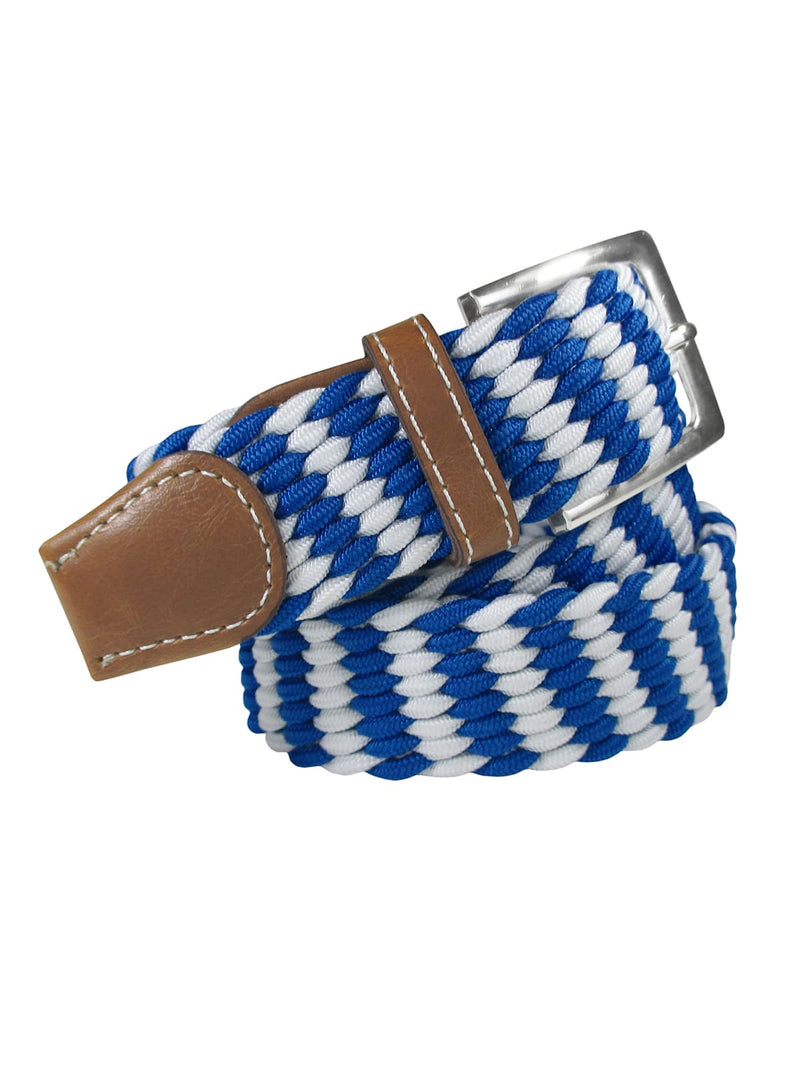 cinturon trenzado elastico azul royal y blanco