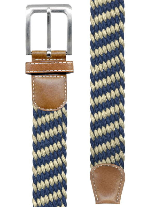 cinturon trenzado elastico beige y azulon