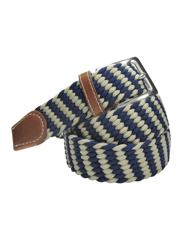cinturon trenzado elastico beige y azulon