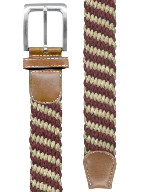 cinturon trenzado elastico beige y granate