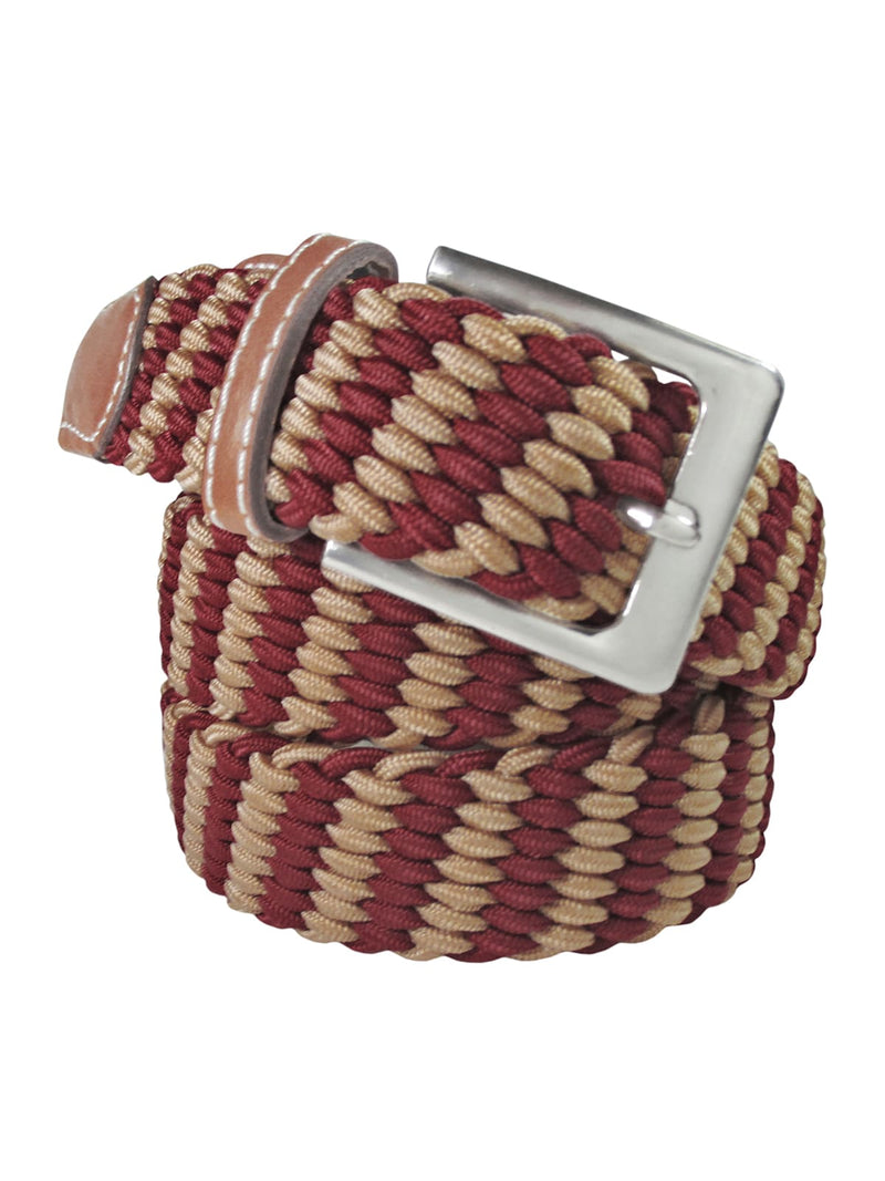 cinturon trenzado elastico granate y camel