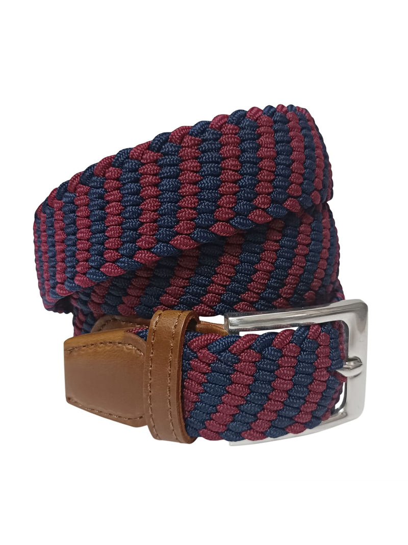 cinturon unisex trenzado elastico granate y azul marino