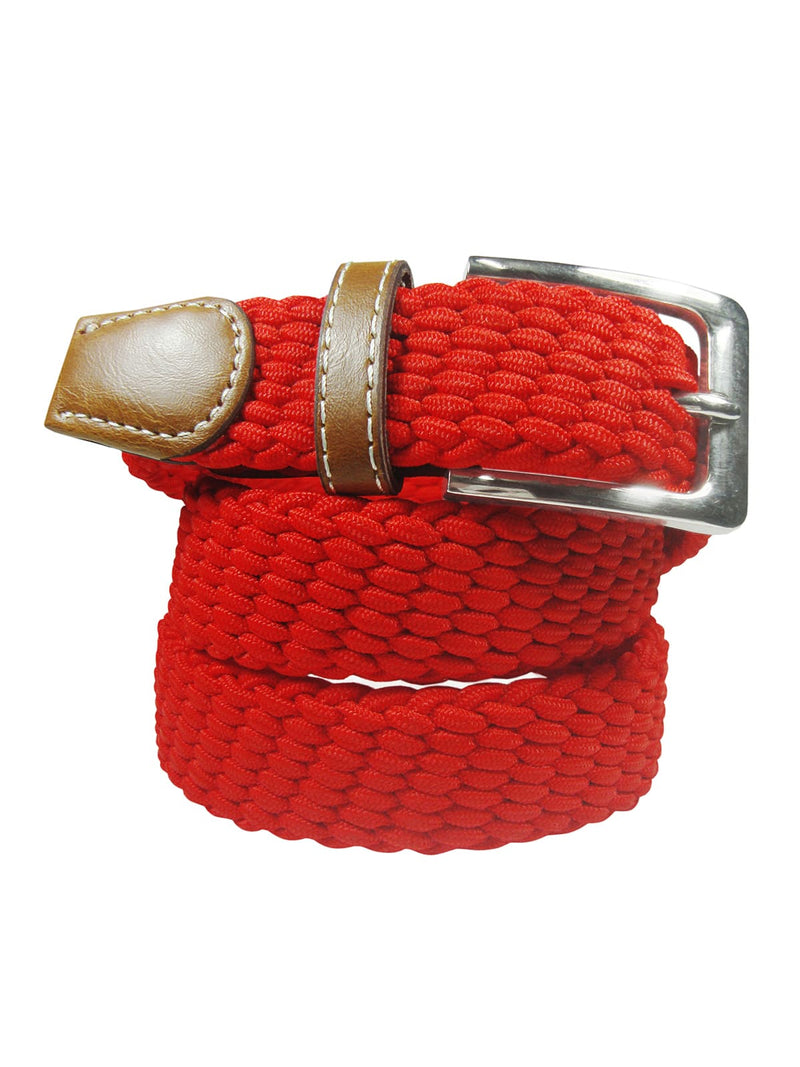 cinturon textil trenzado elastico rojo