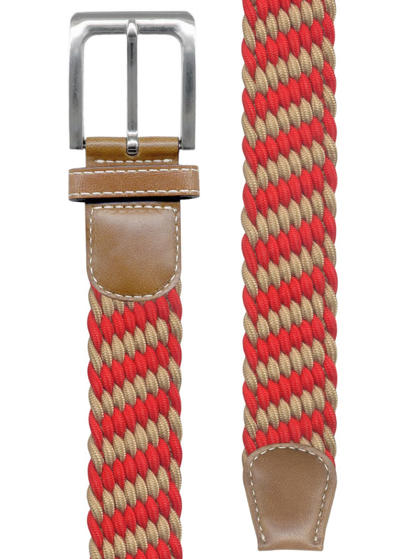 cinturon trenzado elastico rojo y camel