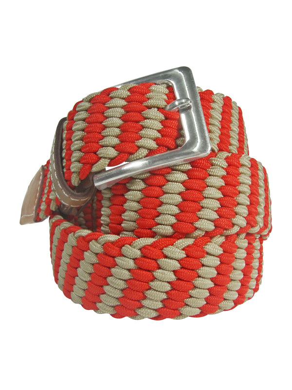 cinturon trenzado elastico rojo y camel