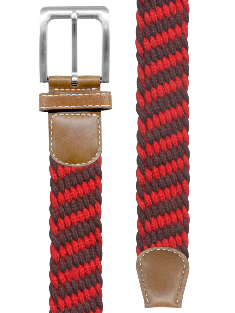 cinturon trenzado elastico rojo y marron