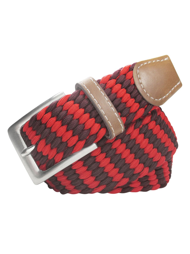 cinturon trenzado elastico rojo y marron