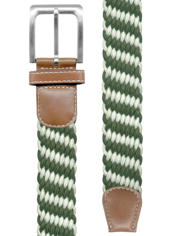 cinturon trenzado elastico verde y blanco