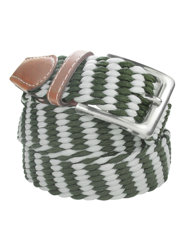 cinturon trenzado elastico verde y blanco