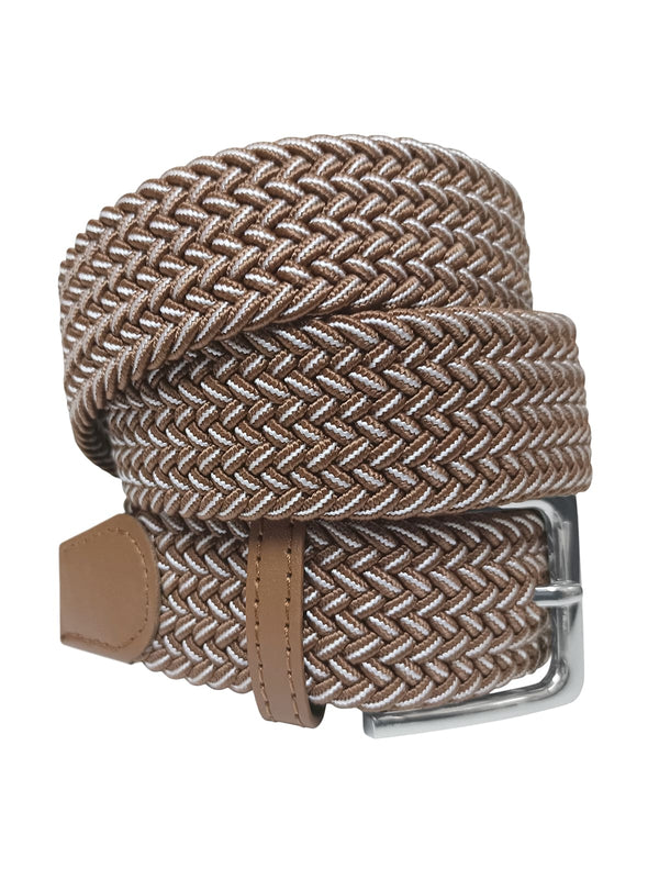 cinturon unisex trenzado espiga marron detalles blancos