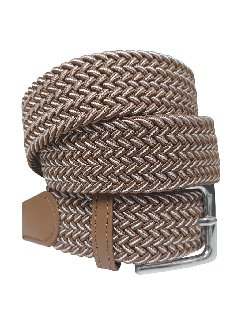 cinturon unisex trenzado espiga marron detalles blancos