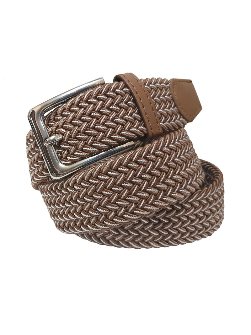 cinturon unisex trenzado espiga marron detalles blancos