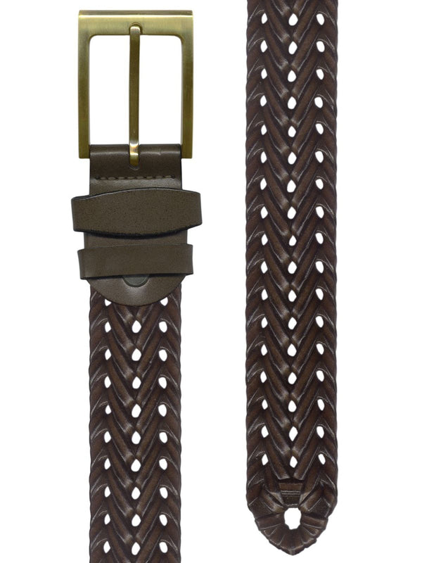cinturon piel trenzado espiga color marron