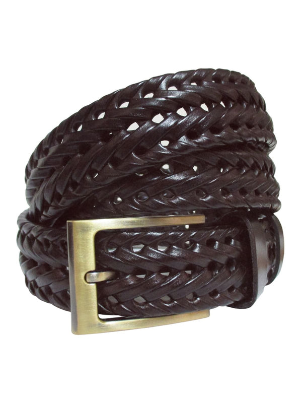cinturon piel trenzado espiga color marron