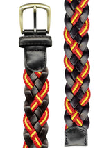 cinturon trenzado piel negro con bandera de españa