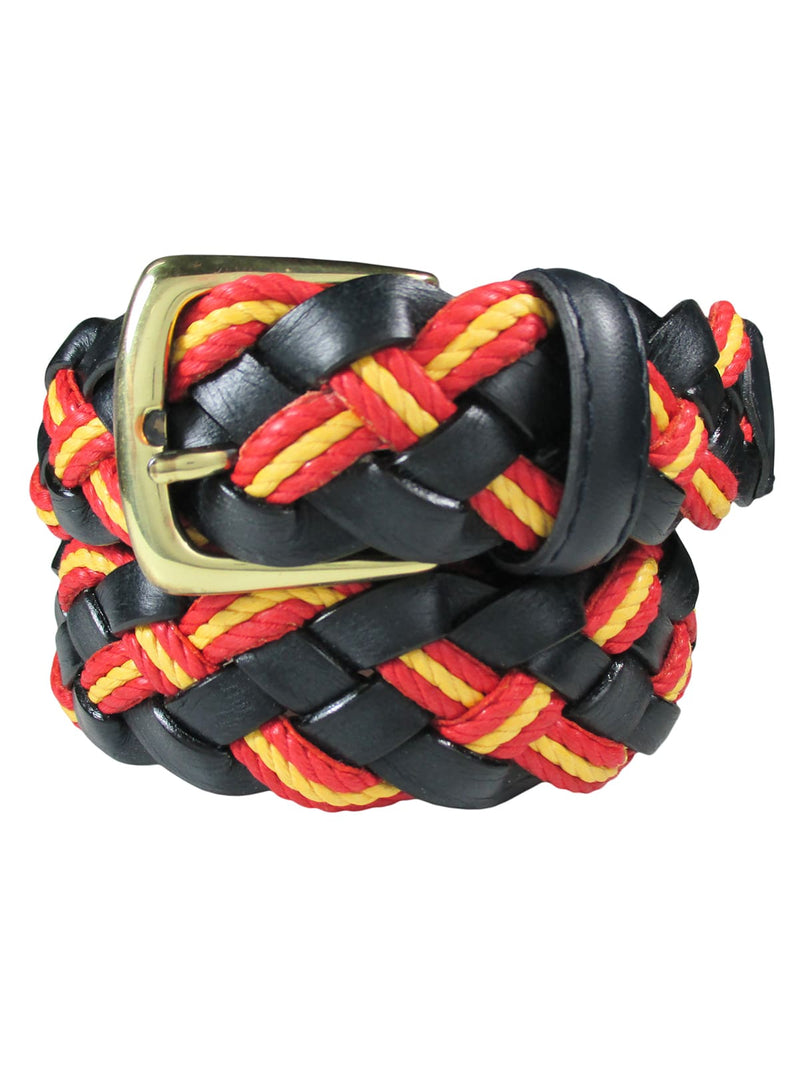 cinturon trenzado piel negro con bandera de españa