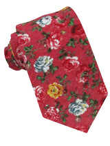 CORBATA FRANELA ROJA ESTAMPADO FLORES