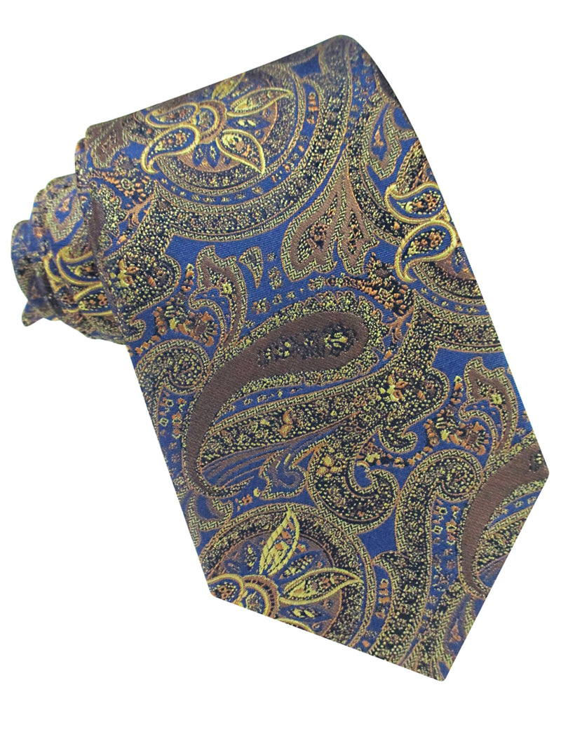 CORBATA SEDA AZUL ROYAL MOTIVOS CACHEMIR DORADOS