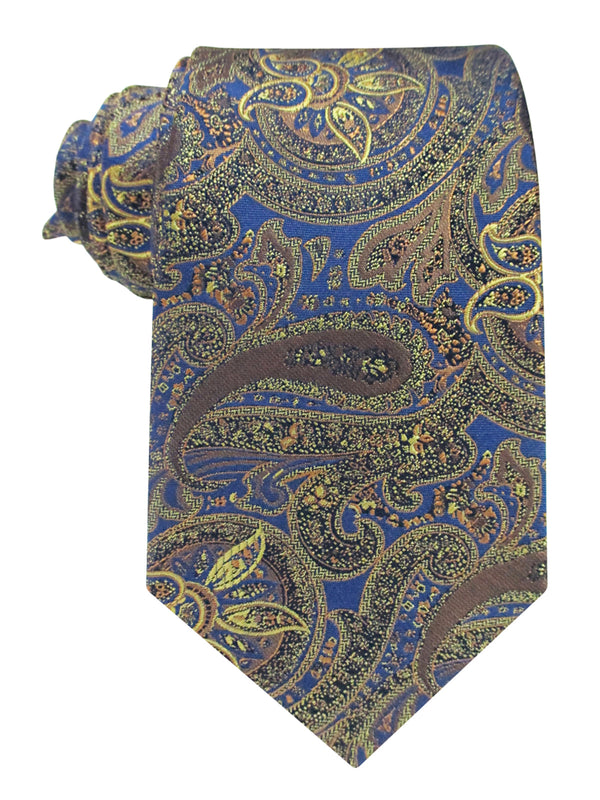 CORBATA SEDA AZUL ROYAL MOTIVOS CACHEMIR DORADOS