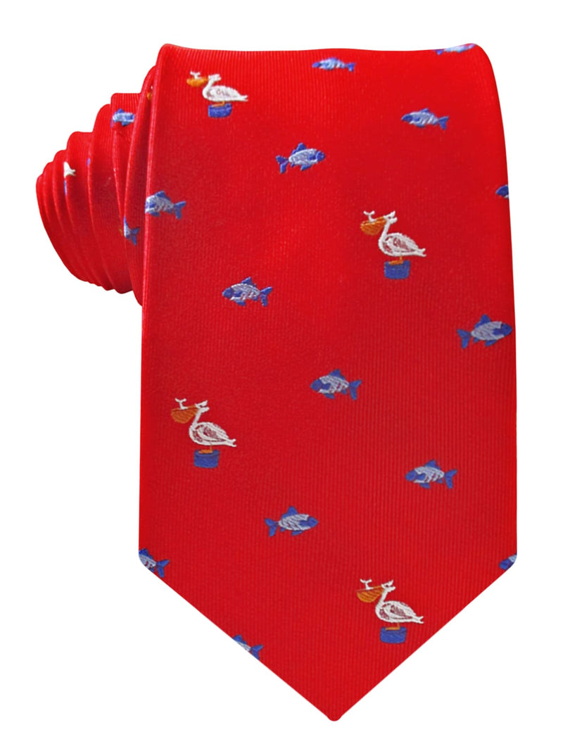 CORBATA SEDA ROJA PELICANOS Y PECES