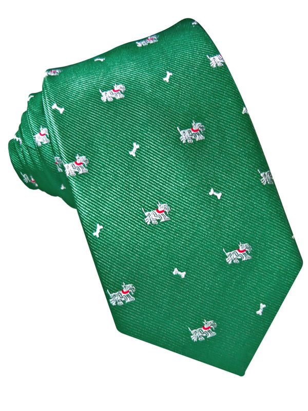 CORBATA SEDA VERDE PERRO Y HUESO