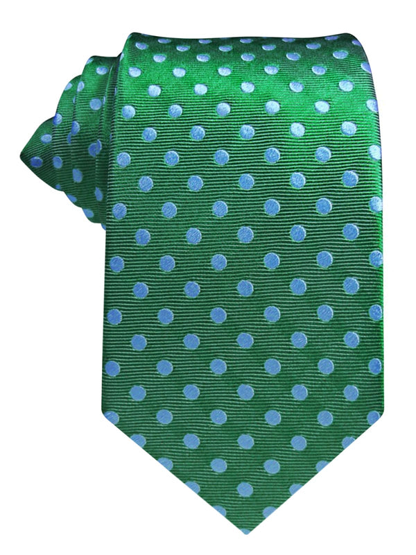 CORBATA SEDA VERDE CON TOPOS CELESTES