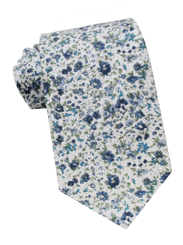 corbata algodon blanca flores