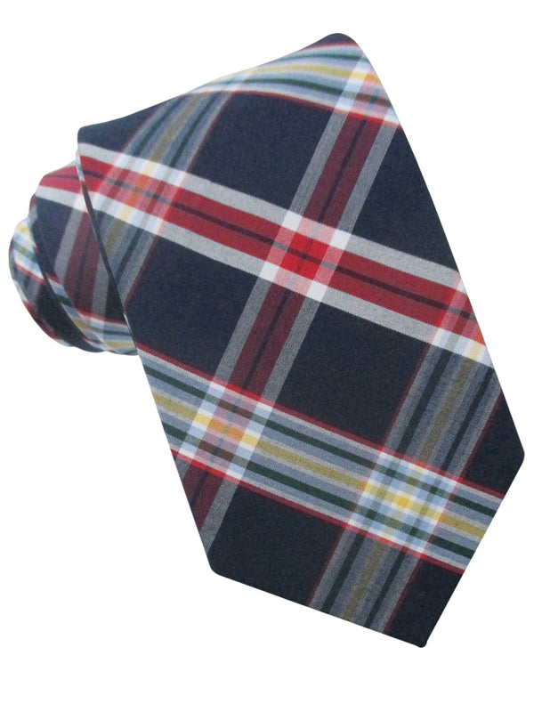 CORBATA ALGODON ESTAMPADO TARTAN AZUL MARINO