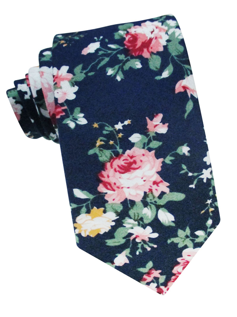 Corbata algodon azul marino flores