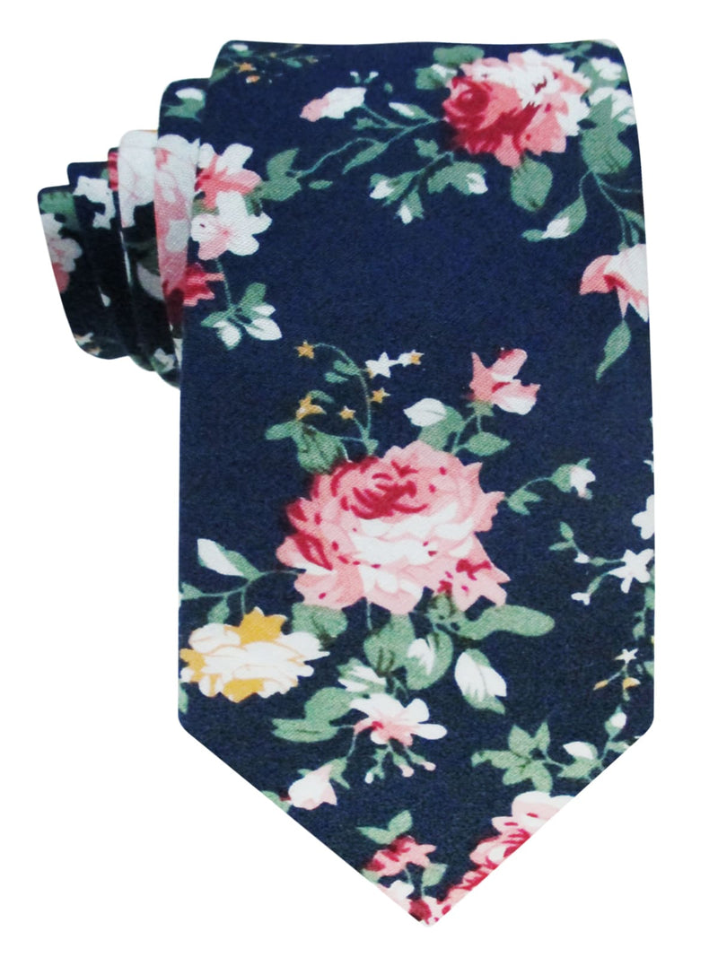 Corbata algodon azul marino flores