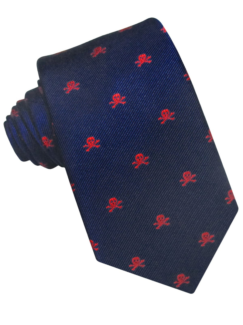 CORBATA SEDA AZUL MARINO CALAVERAS ROJAS