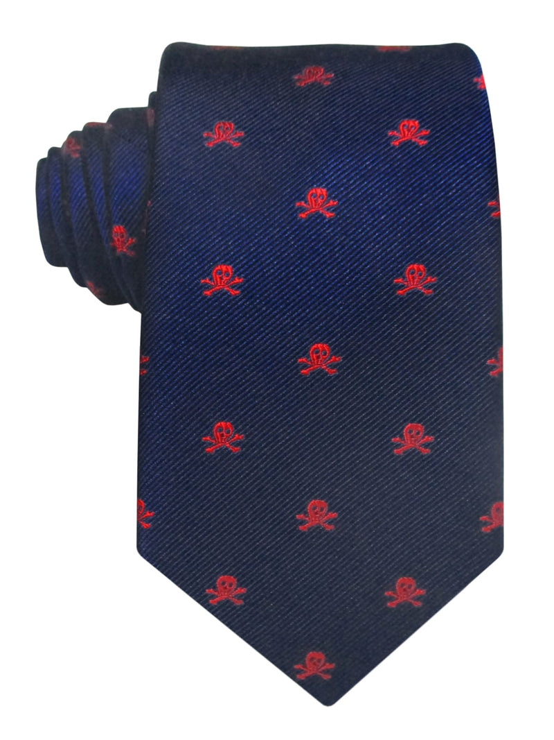 CORBATA SEDA AZUL MARINO CALAVERAS ROJAS