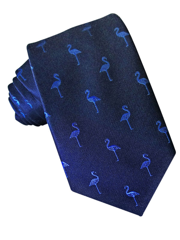 CORBATA SEDA AZUL MARINO FLAMENCOS AZULES