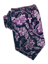 corbata seda azul marino flores malvas