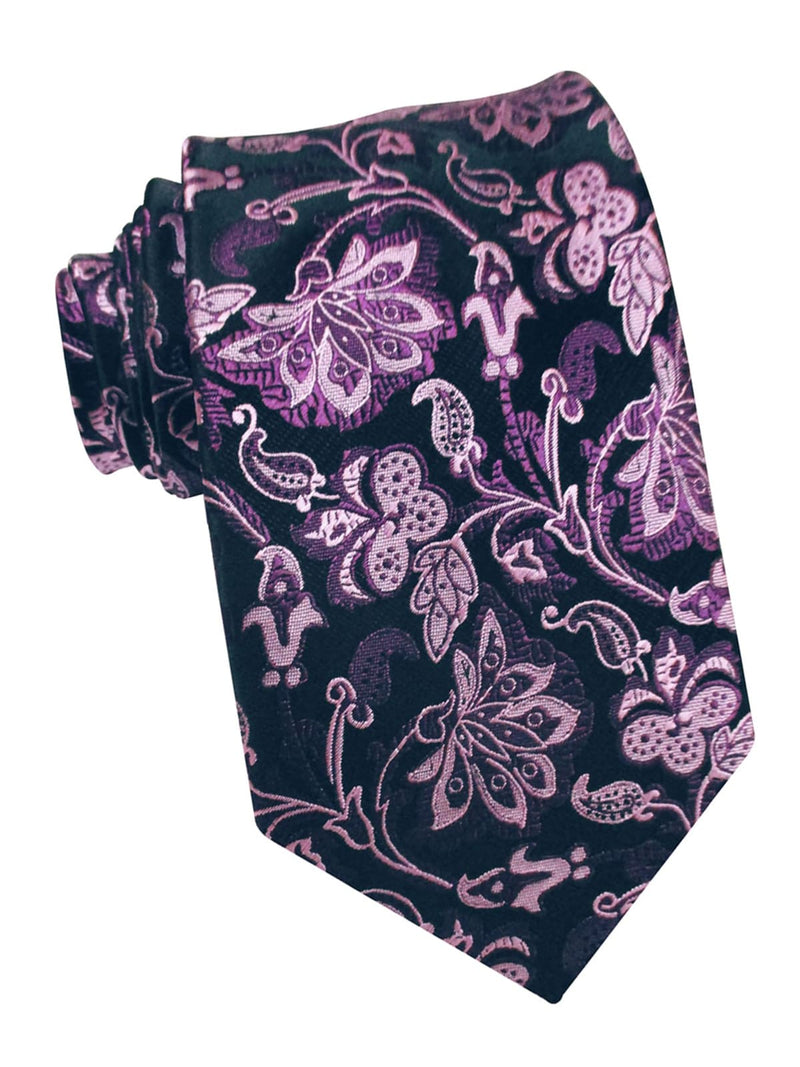 corbata seda azul marino flores malvas