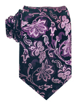 corbata seda azul marino flores malvas