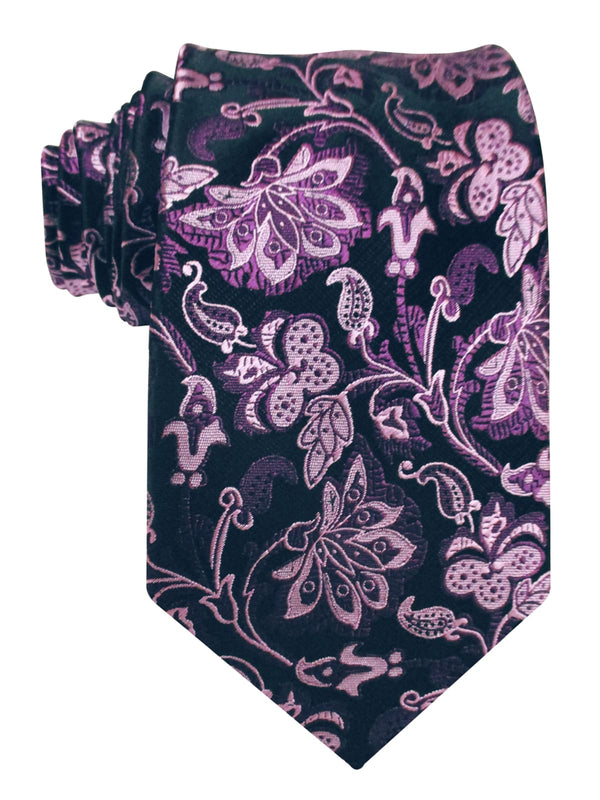 corbata seda azul marino flores malvas