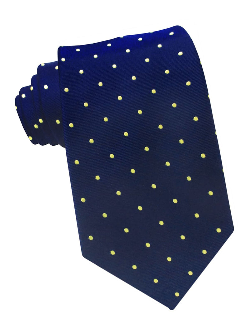 corbata seda azul marino topos amarillos