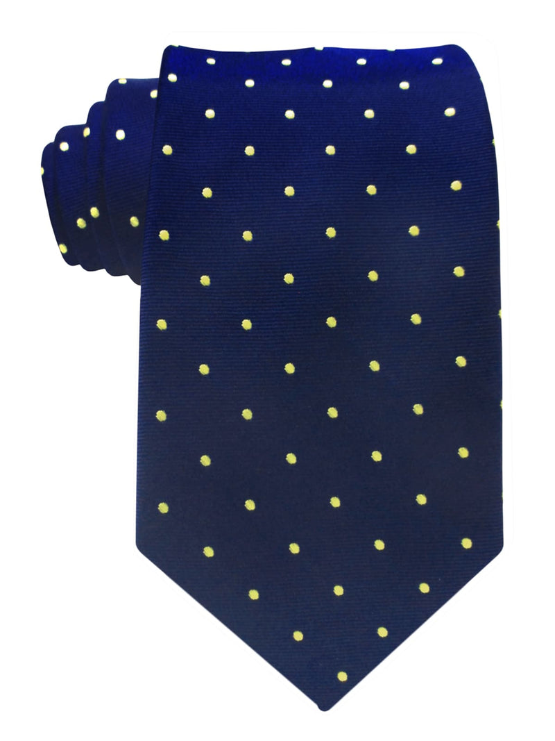 corbata seda azul marino topos amarillos