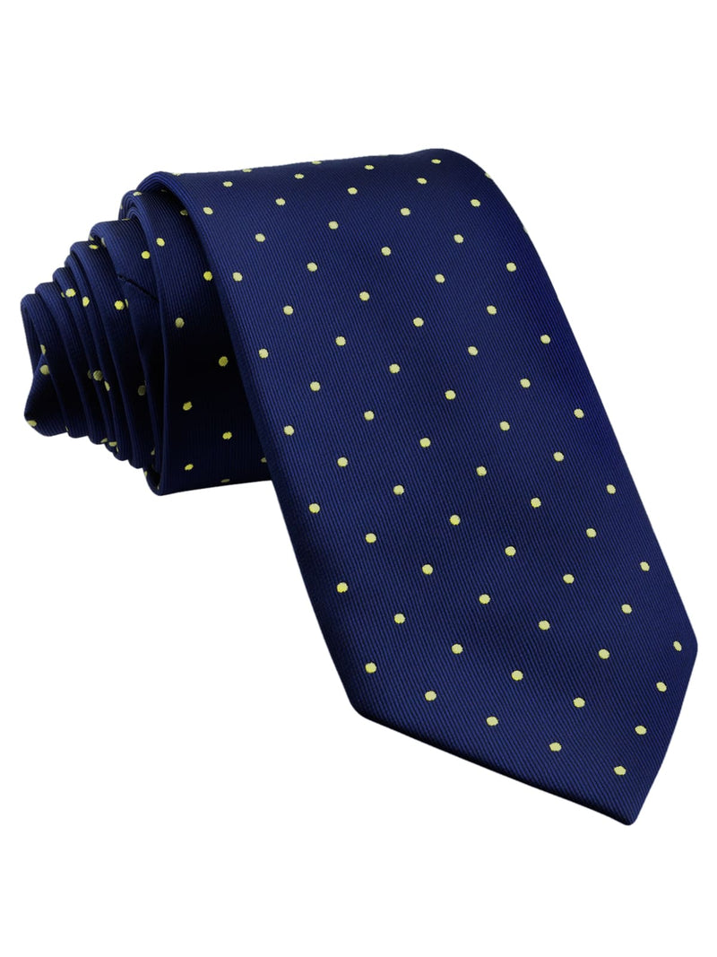 corbata seda azul marino topos amarillos