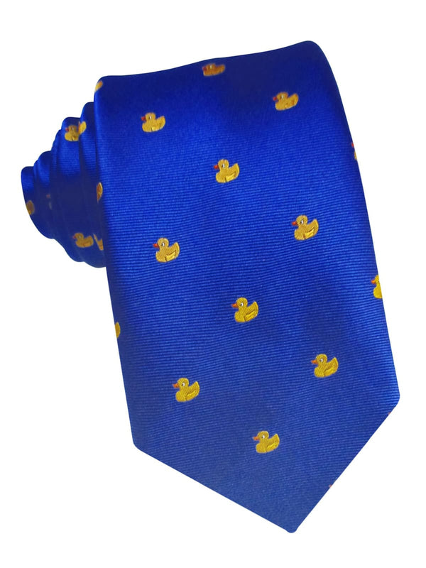 corbata seda azul patitos goma amarillos
