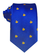 corbata seda azul patitos goma amarillos
