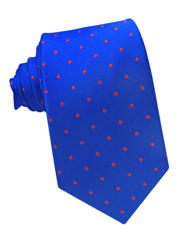corbata seda azul royal topos rojos